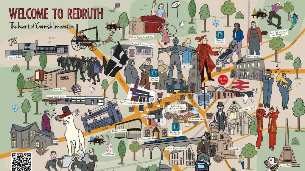An illustrated map of Redruth