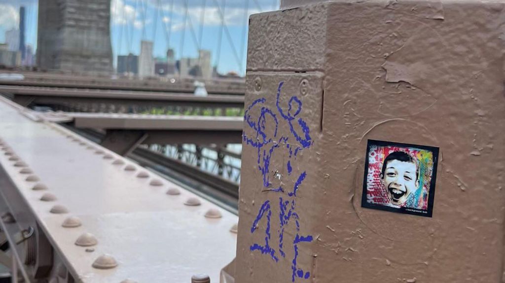 Bob's sticker on Brooklyn Bridge in New York