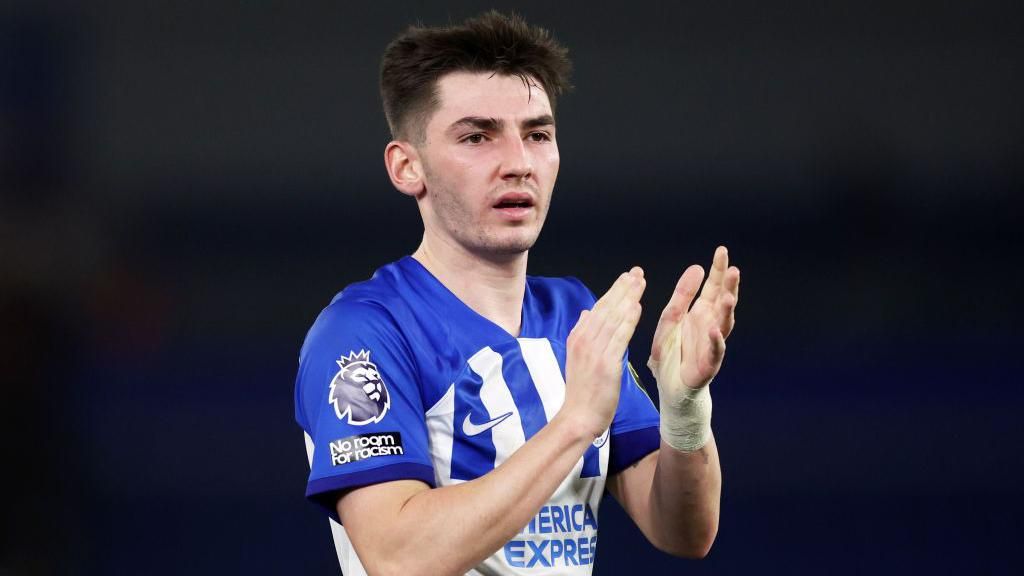 Billy Gilmour applauds the Brighton fans after the draw against West Ham