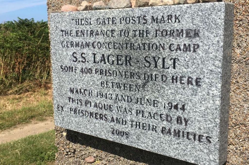 Plaque at the entrance to Lager Sylt, in Alderney
