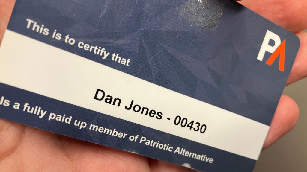 'Dan Jones' joined Patriotic Alternative to find out more about some of its members and this is of him with his membership card