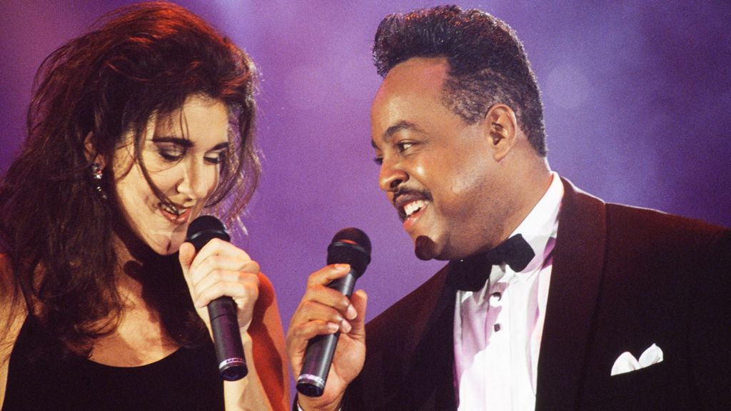 Canadian singer Celine Dion and American R&B and soul singer and songwriter Peabo Bryson attend the 1992 Wolrd Music Awards ceremony in Monaco, May 14, 1992.