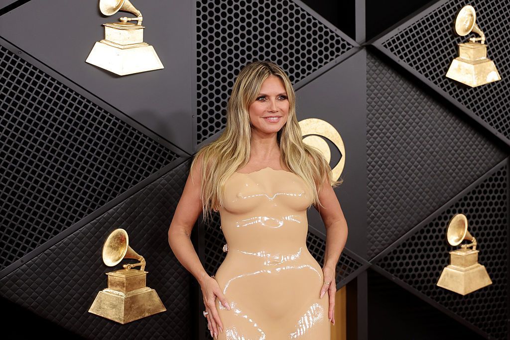 Heidi Klum in a nude latex dress