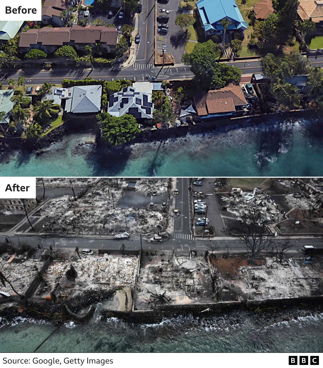 Изображения до и после повреждения участка набережной