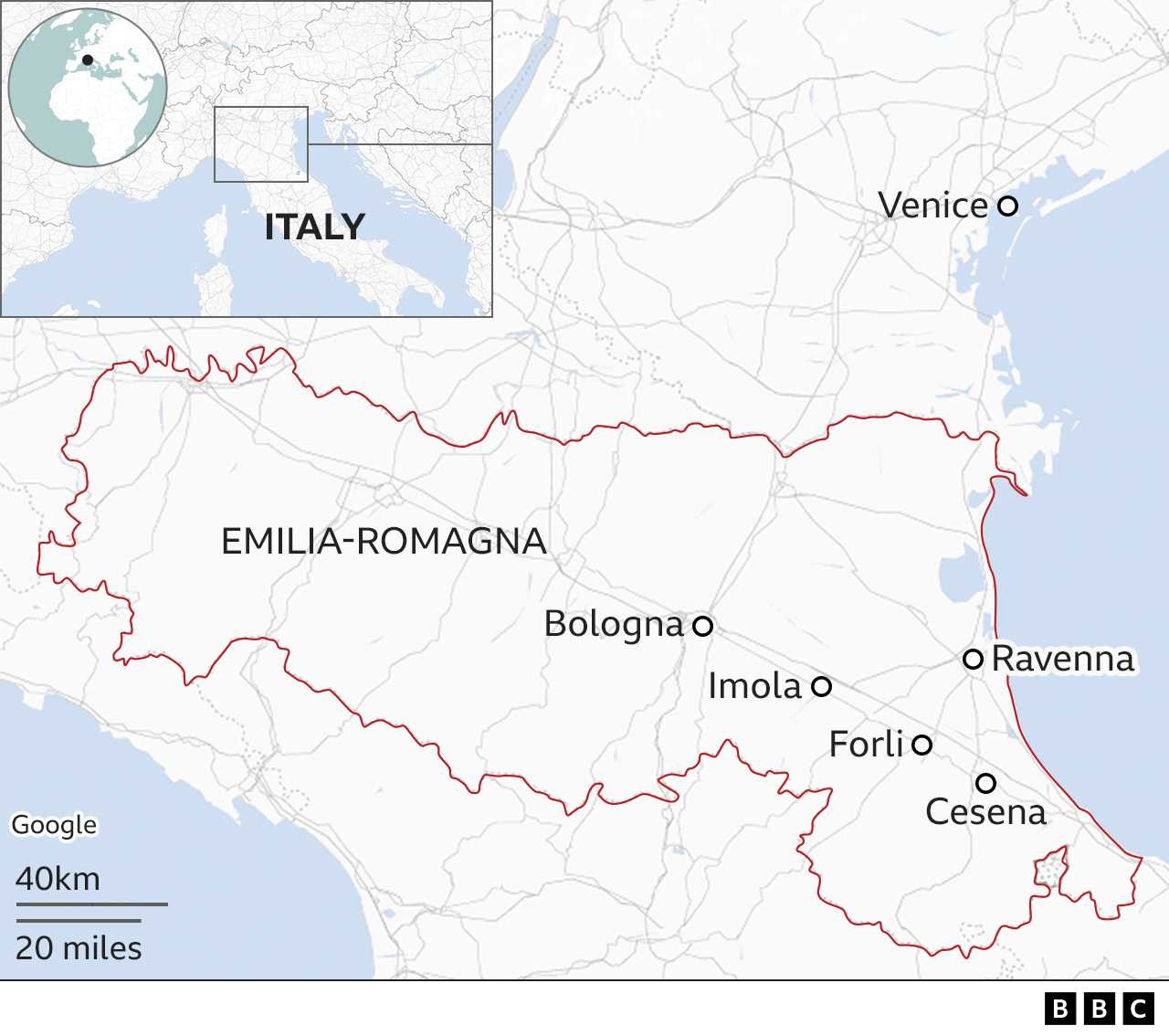 Emilia-Romagna bölgesini gösteren harita