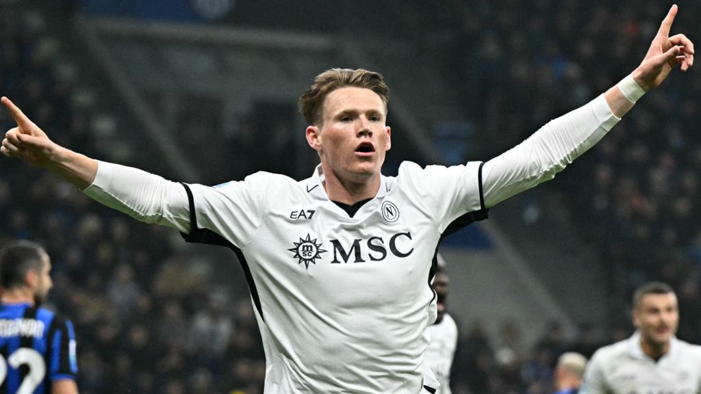 Scott McTominay celebrates scoring for Napoli against Inter Milan