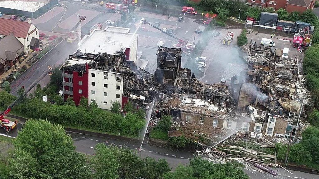Drone footage of hotel fire