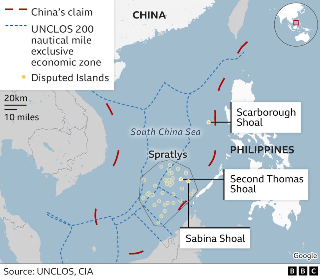 Map of Sabina Shoal in relation to China and Philippines