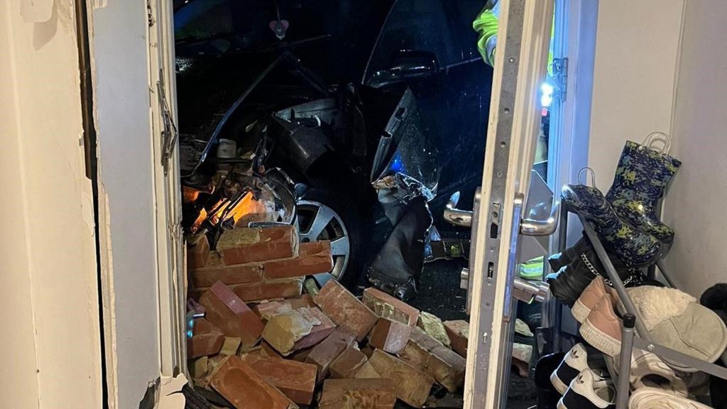 Damage from car which crashed into house in Maidstone
