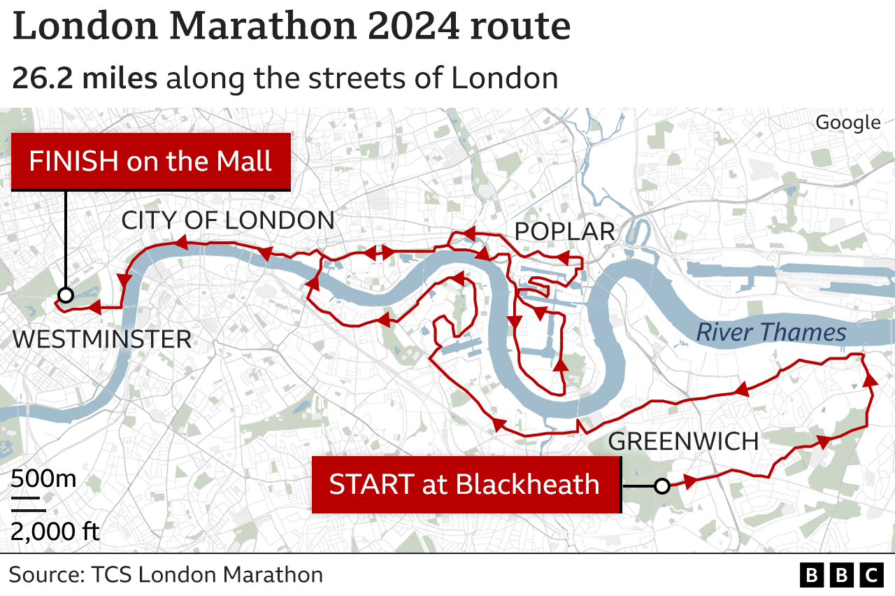 London Marathon 2024 route map