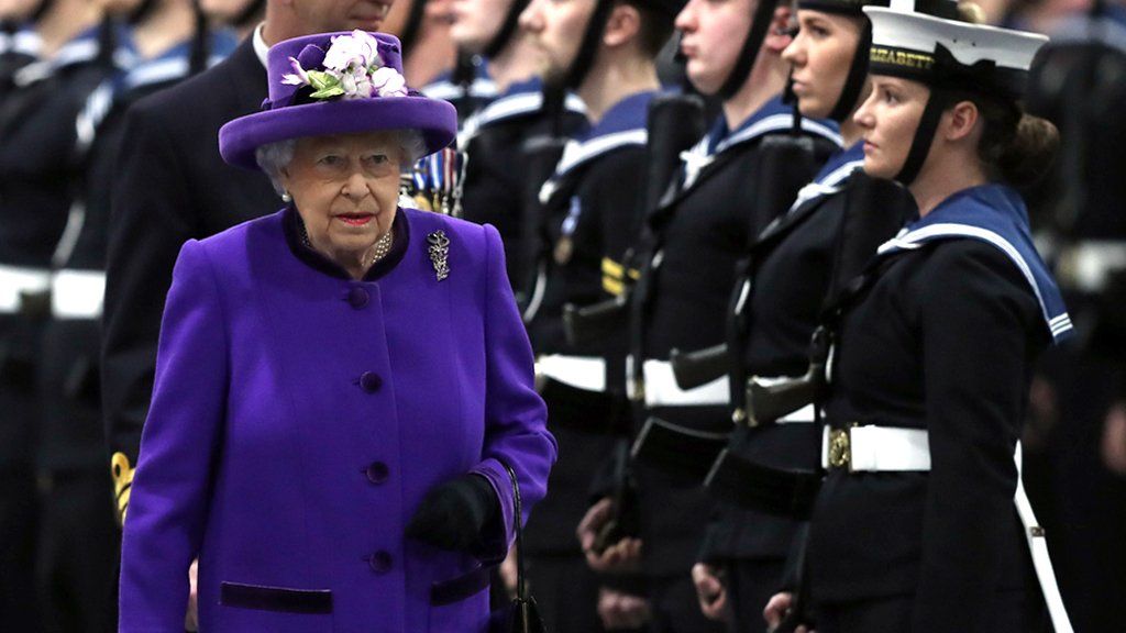 Queen Elizabeth II arrives for the commissioning ceremony of Britain's warship HMS Queen Elizabeth