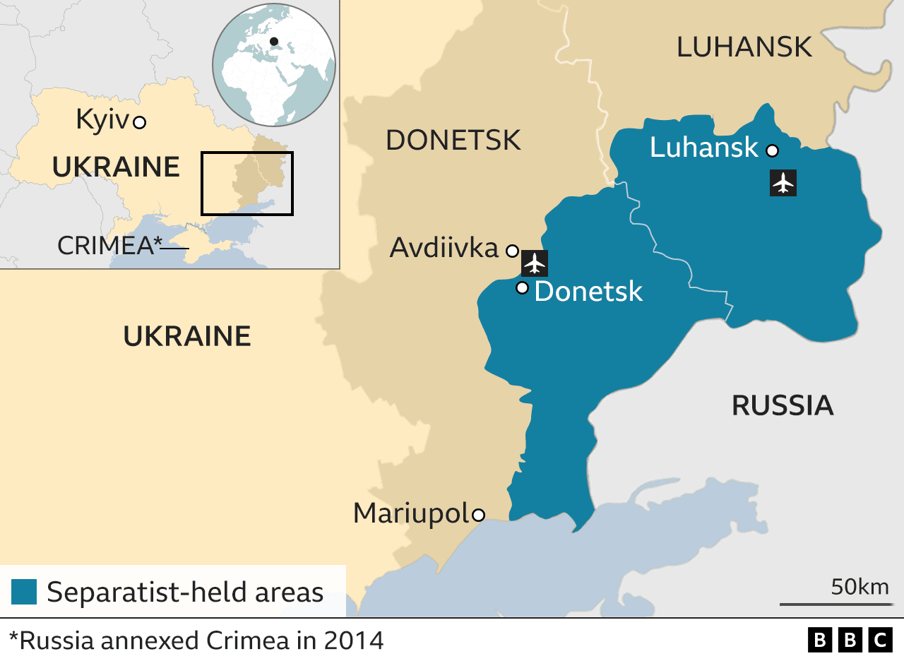 पूर्वी यूक्रेन का नक्शा