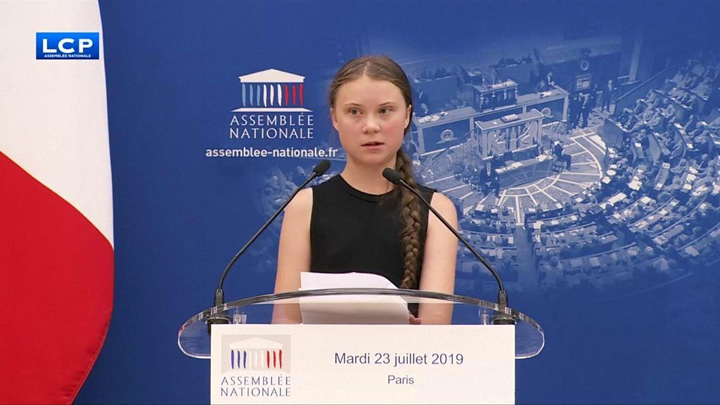 Climate activist Greta Thunberg speaking in France's parliament in Paris
