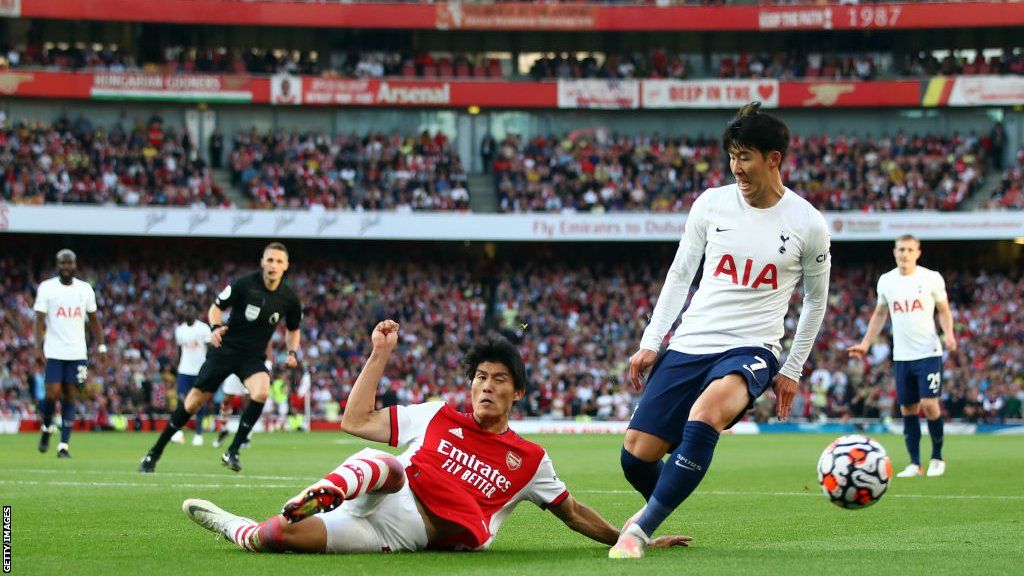 Arsenal defender Takehiro Tomiyasu and Tottenham forward Son Heung-min
