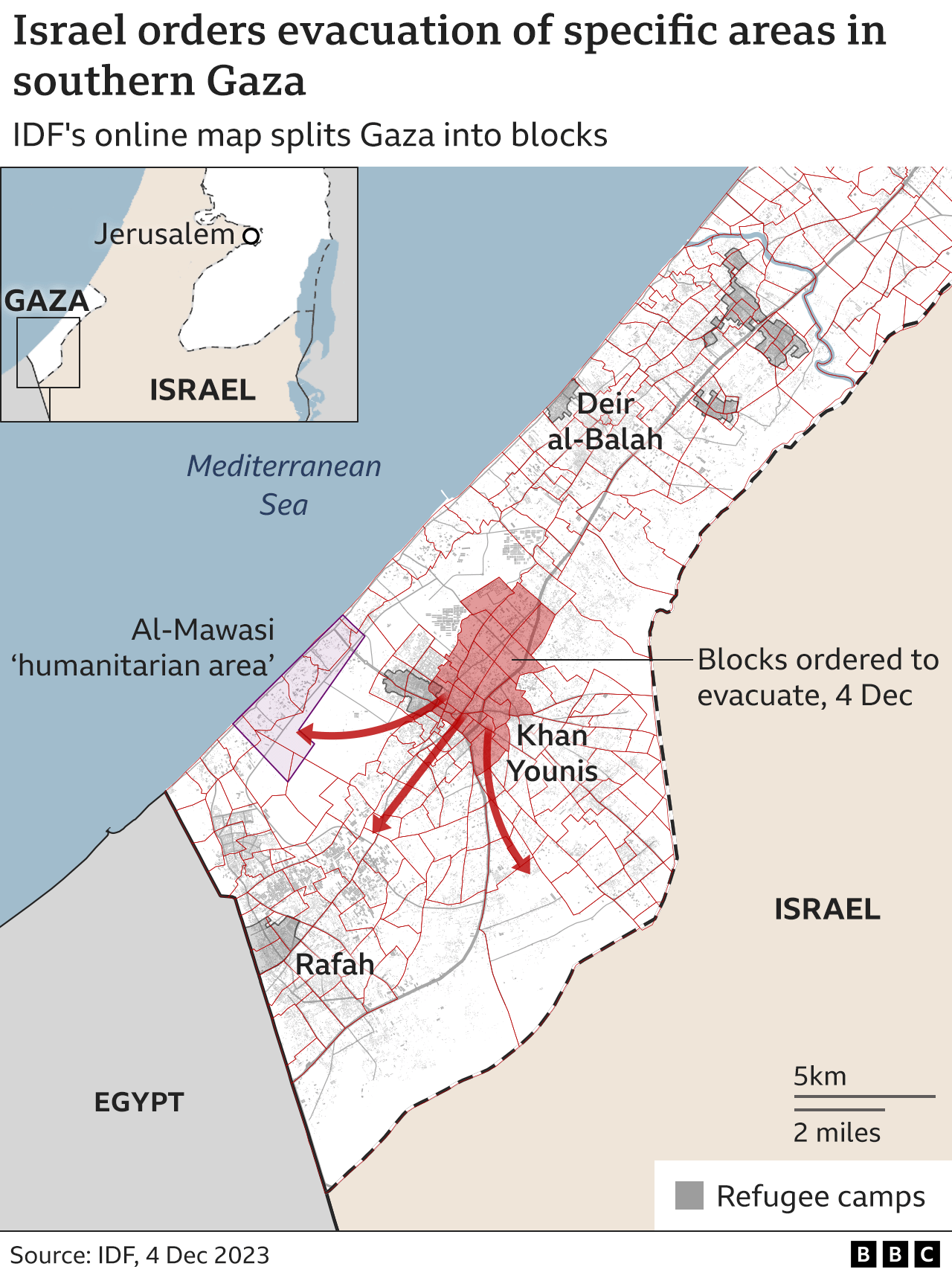 The map shows some of the areas that have been ordered to be evacuated by Israeli forces
