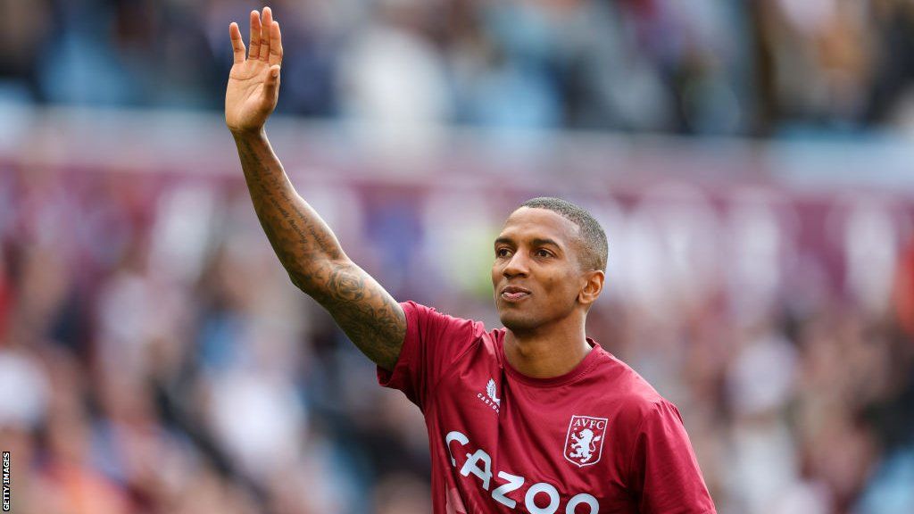 Ashley Young celebrates Aston Villa qualifying for Europa Conference League