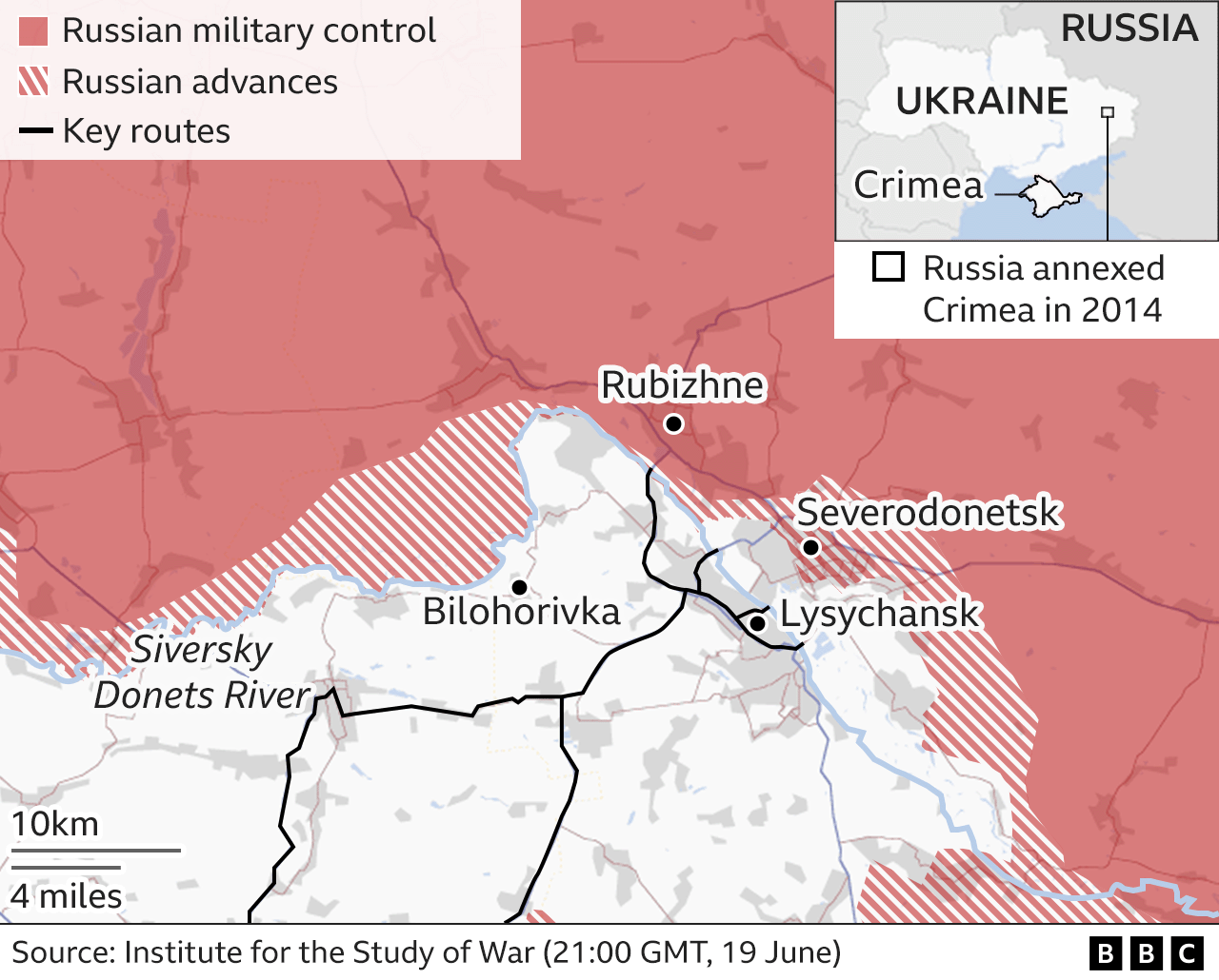 Map showing area around Severodonetsk, updated 20 June