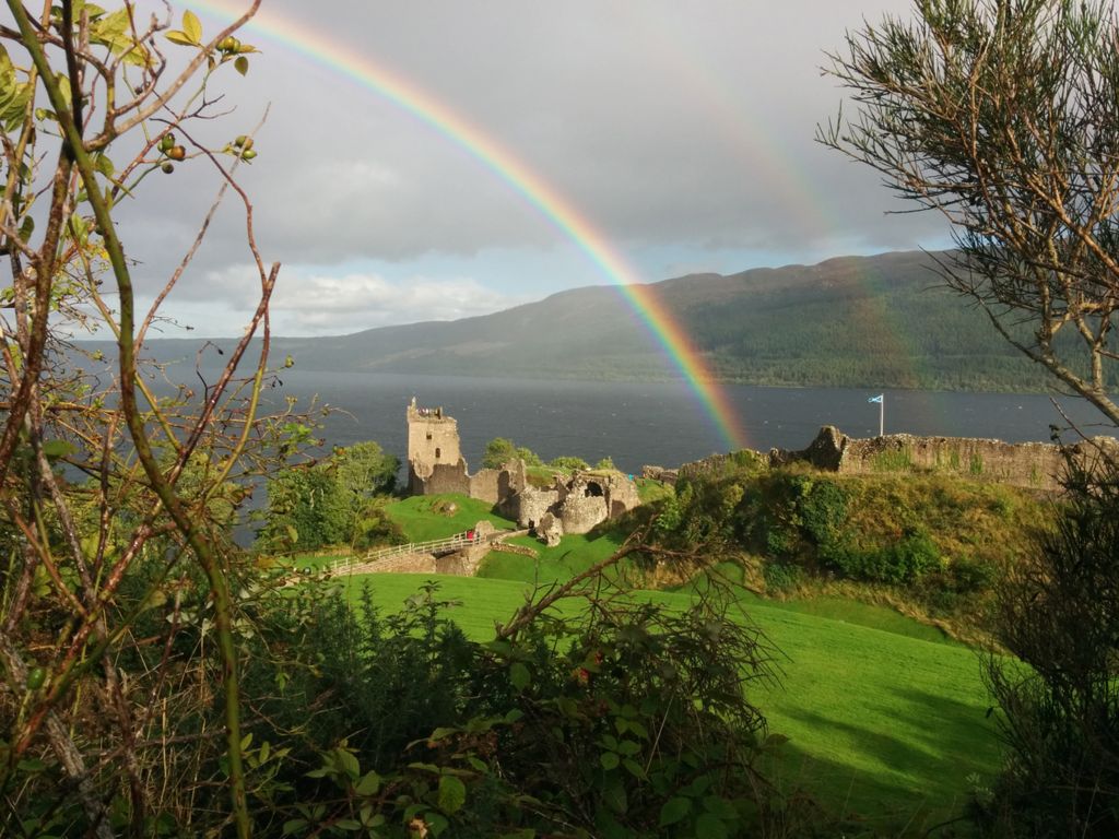 Urquhart Castle with rainbow