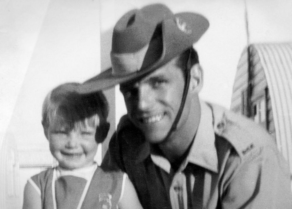 Photo of Cheryl with her father Vince, who got a job in the Australian Army