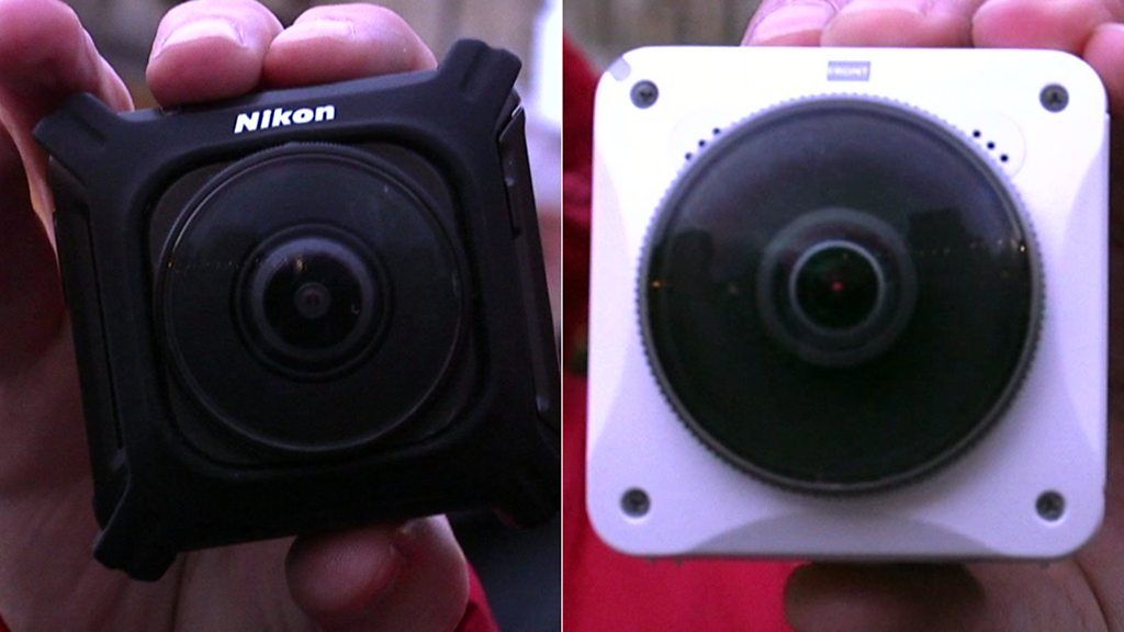 A Nikon KeyMission 360 camera (L) and a Kodak 4KVR360 camera (R)