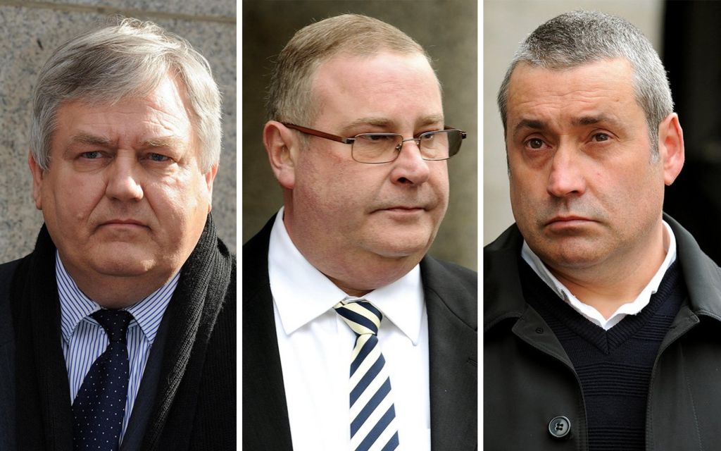 Jonathan Rees, Glenn Vian and Garry Vian leave the Old Bailey, London, 11 March 2011