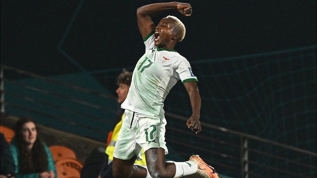 Racheal Kundananji celebrates a goal for Zambia at the 2023 Women's World Cup
