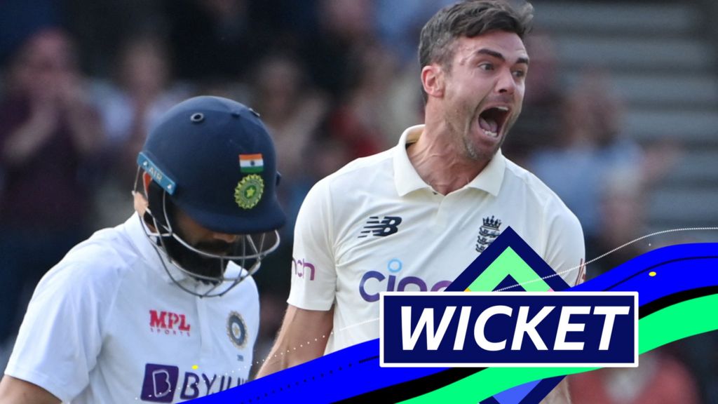 England v India: James Anderson has captain Virat Kohli caught behind for seven