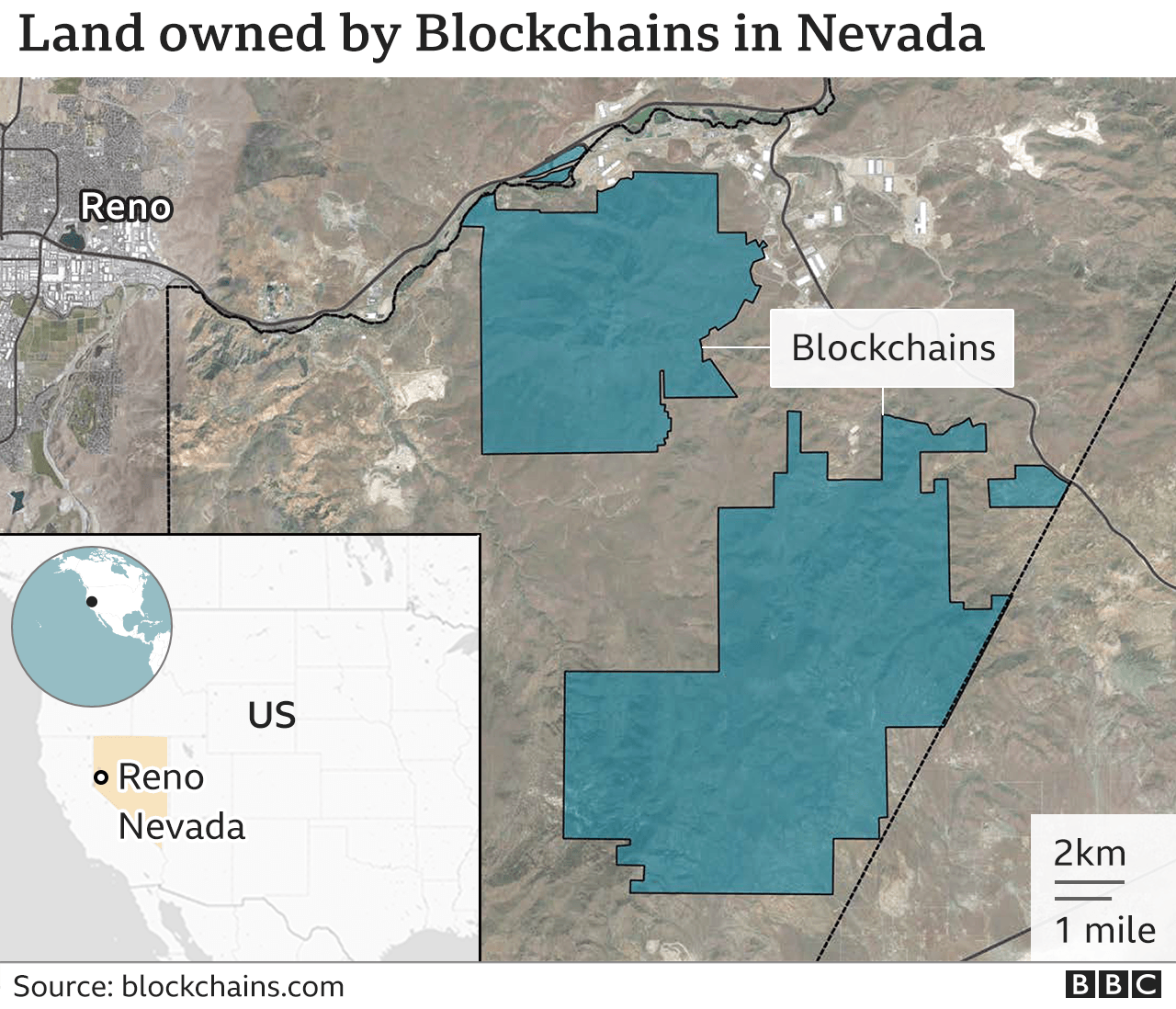 A graphic showing the land owned by Blockchains in Nevada