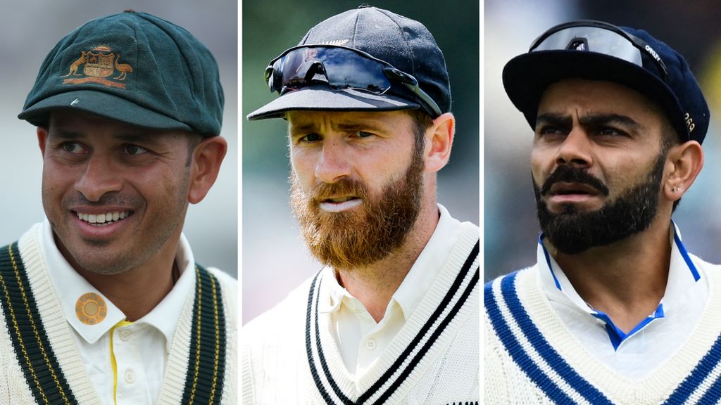Usman Khawaja (left), Kane Williamson (middle) and Virat Kohli (right) have all impressed in Test cricket in 2023