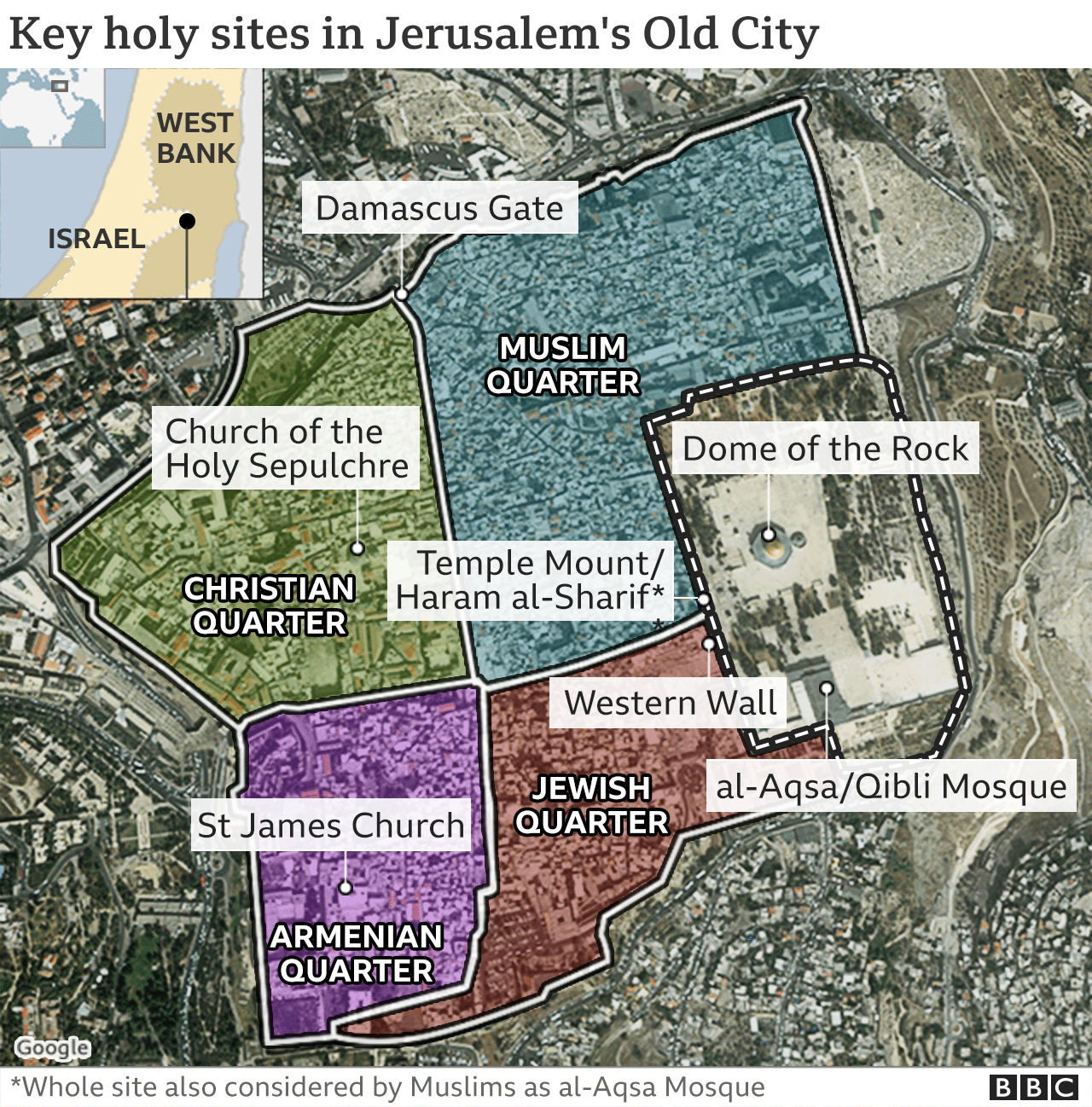 Map of holy sites in Jerusalem
