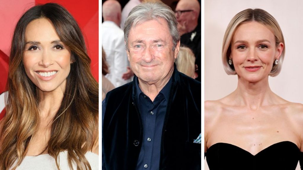 A composite image showing portrait photos of Myleene Klass, Alan Titchmarsh and Carey Mulligan.