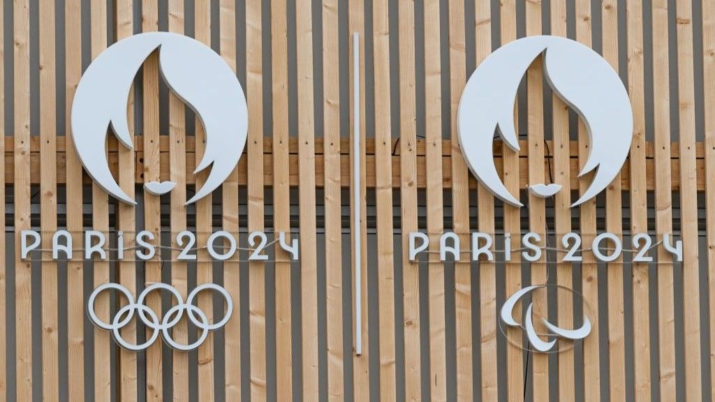 The logos of the Paris Olympic and Paralympic Games on display