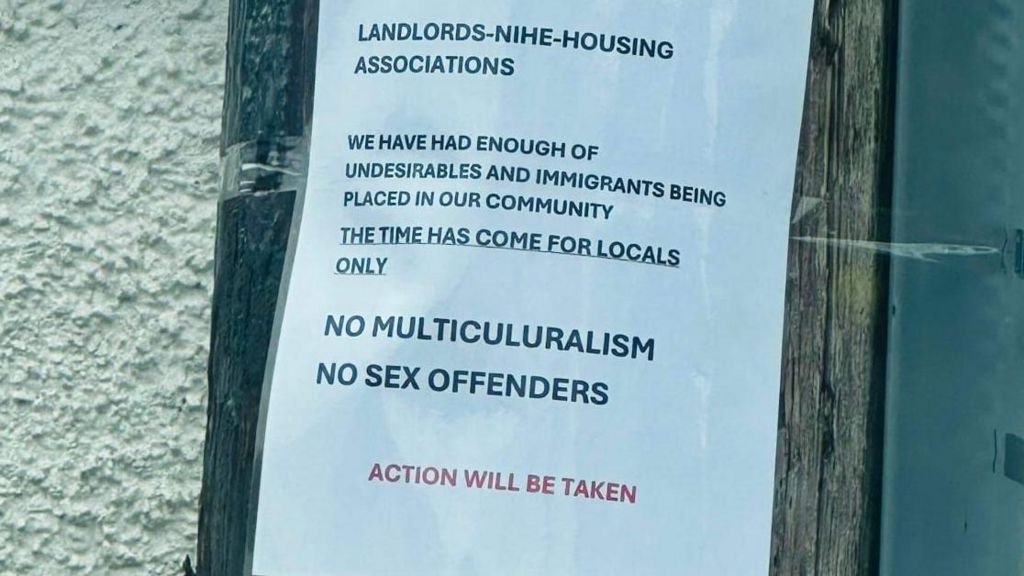 A sign warning landlords to house "locals only" was stuck to a pole