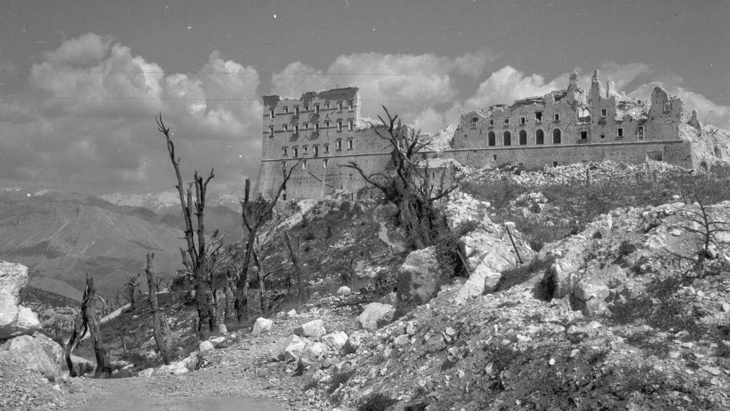 The Abbey of Monte Cassino in ruins after Allied bombing