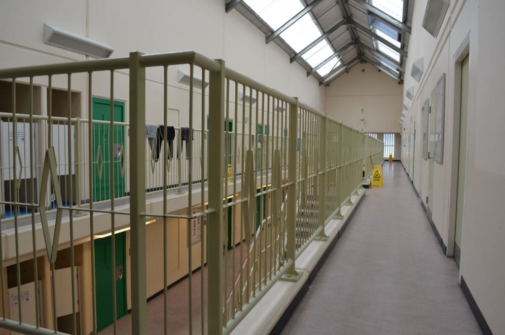 Inside Guernsey prison, cell doors and stairway