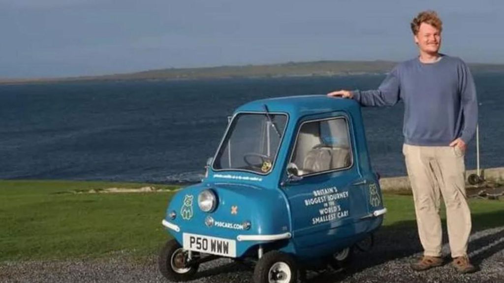 Alex Orchin and his Peel P50 tiny car