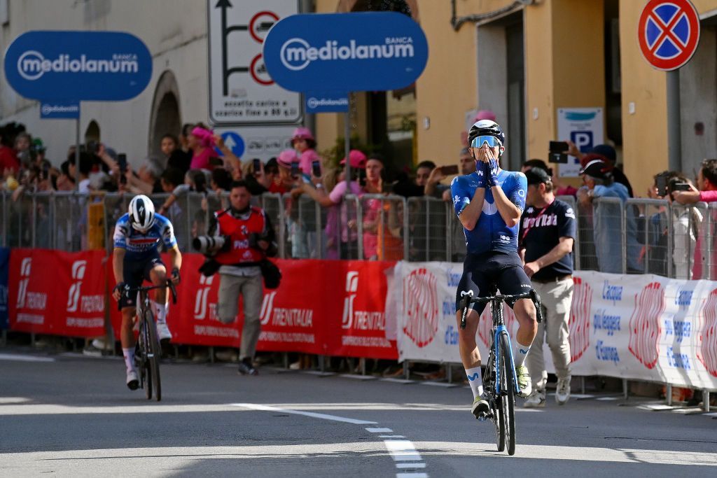 Pelayo Sanchez celebrates winning stage six of the Giro 