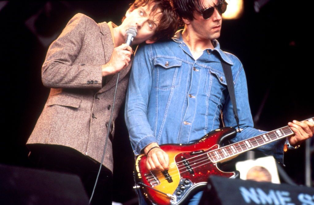 Pulp play the Pyramid Stage at the 1995 Glastonbury Festival