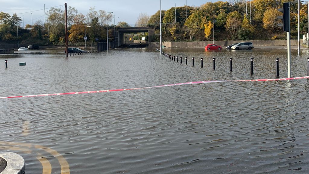 Flood water at Portadown Railway Station car park