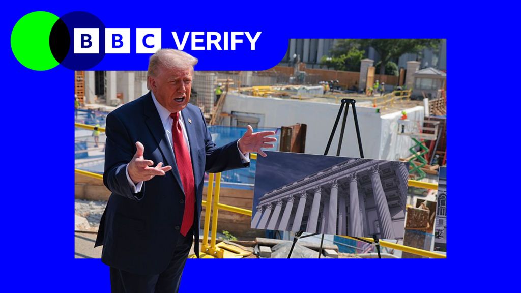 President Trump talking to reporters next to the construction pit inside the White House grounds