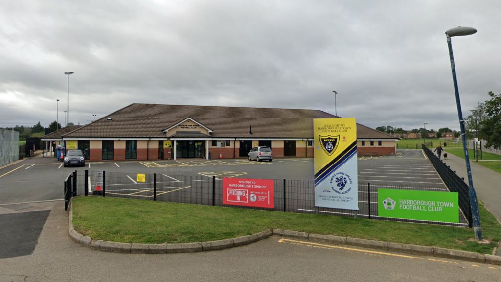 A photograph of the entrance to Harborough Town Football Club's ground