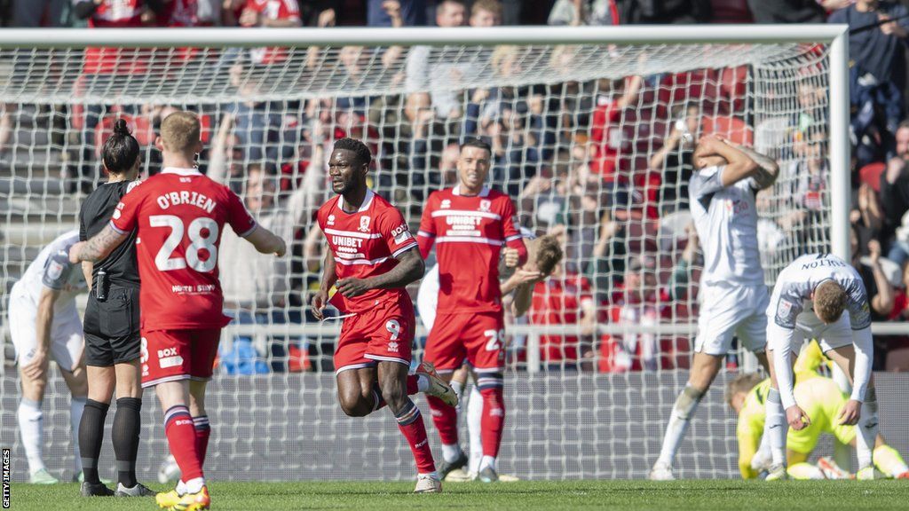 Emmanuel Latte Lath celebrates scoring Middlesbrough's second goal