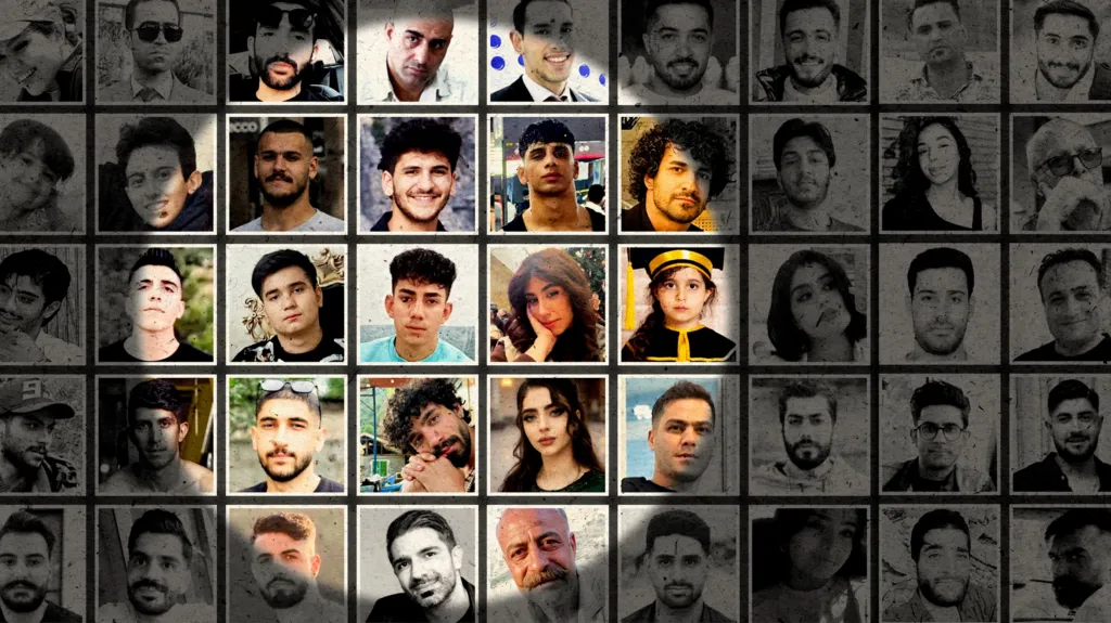 Collage of headshot photographs of Iranians whose deaths during the Iran protests have been independently verified by BBC News Persian.