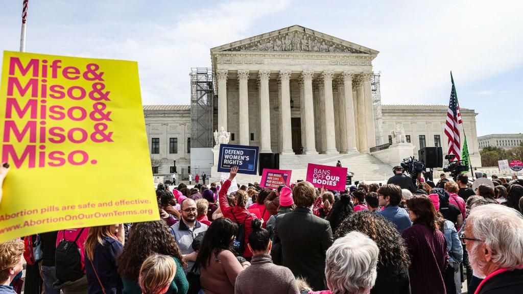 Demonstrators protest in support of abortion access outside the US Supreme Court in Washington, DC, US, on Tuesday, March 26, 2024