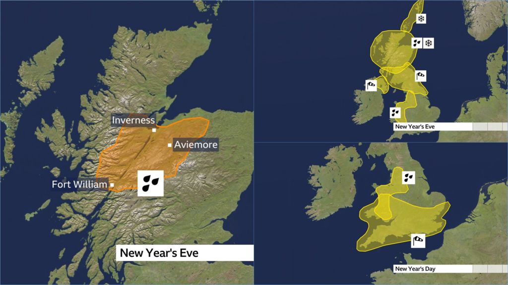 Weather warnings over New Year's Eve and New Year's Day.
