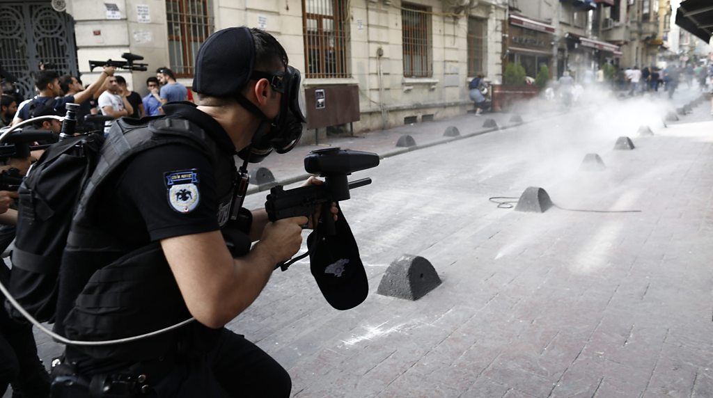 A Turkish riot policeman in Istanbul, 19 June