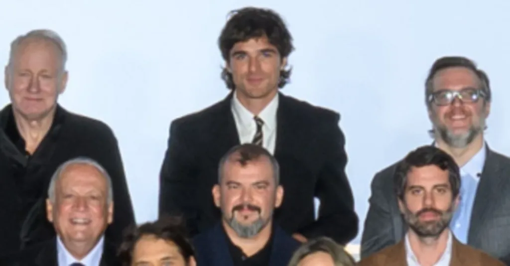 Jacob Elordi and Stellan Skarsgård pictured in the back row of the Oscars class photo