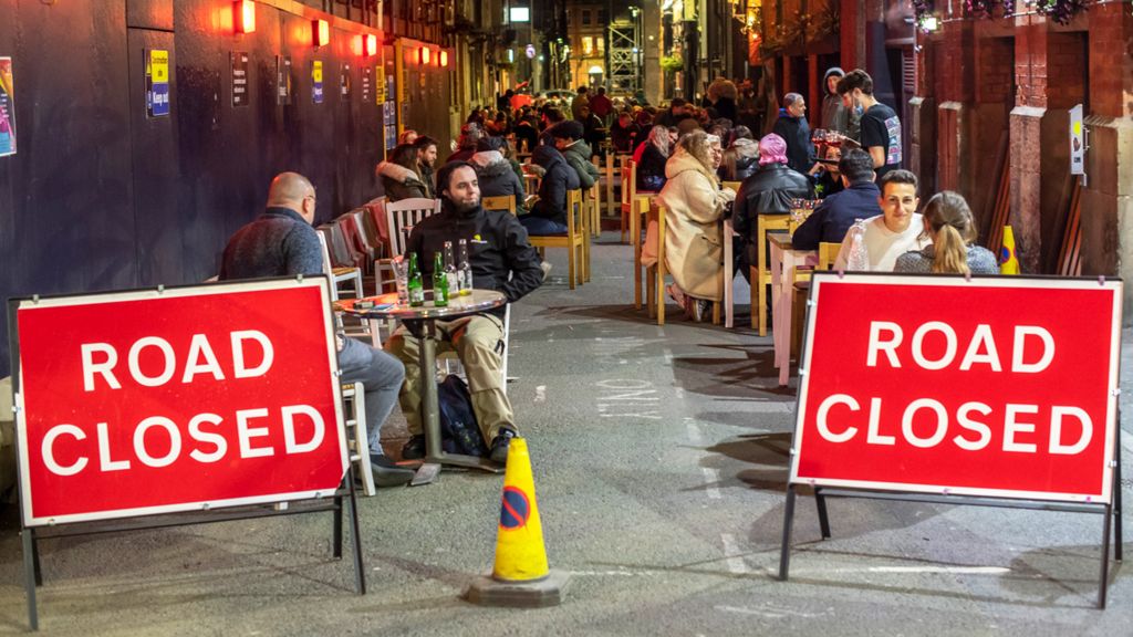 Dining outside, Canal St, Manchester, April 2021