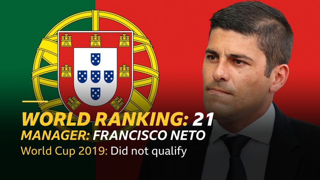 Graphic with Portugal flag, showing manager Francisco Neto