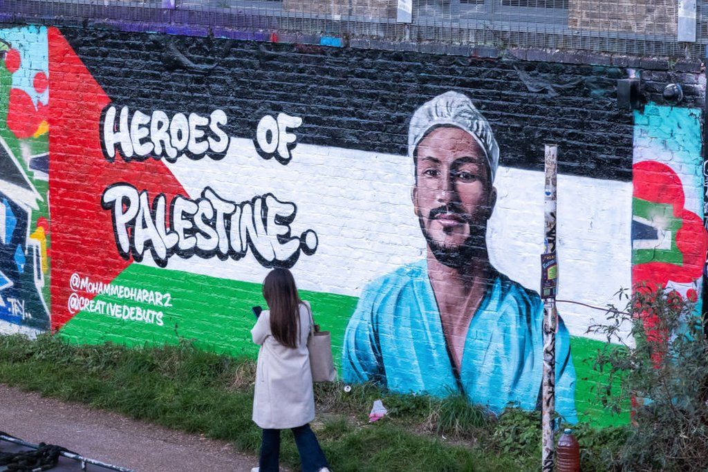 A mural of Palestinian doctor Dr Mohammed Harara at Hackney Wick by Creative Debuts